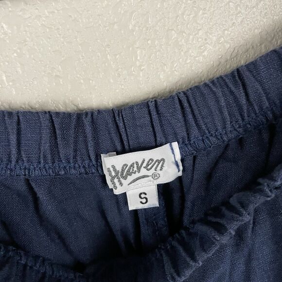 Heaven Womens Small Navy Blue 100% Linen Wide Leg Pocket Pull On Pant - Picture 3 of 5